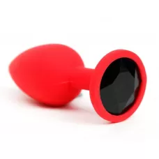 Красная анальная пробка с черным стразом - 7,6 см черный 