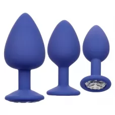 Набор из трёх синих анальных пробок с кристаллом Cheeky Gems фиолетовый 