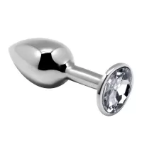Серебристая анальная втулка с прозрачным кристаллом Mini Metal Butt Plug Size L - 9 см прозрачный 