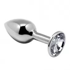 Серебристая анальная втулка с прозрачным кристаллом Mini Metal Butt Plug Size L - 9 см прозрачный 