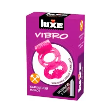 Розовое эрекционное виброкольцо Luxe VIBRO  Бархатный молот  + презерватив розовый 