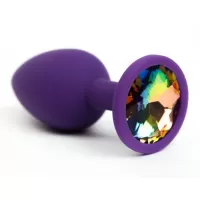 Фиолетовая анальная пробка с радужным стразом - 7,6 см разноцветный 