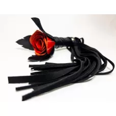 Черная замшевая плеть с красной лаковой розой в рукояти - 40 см черный с красным 