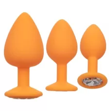 Набор из трёх оранжевых анальных пробок с кристаллом Cheeky Gems оранжевый 