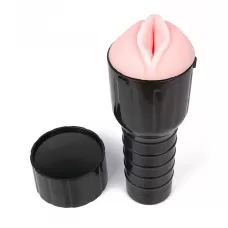 Телесный мастурбатор-вагина в пластиковой черной колбе телесный 