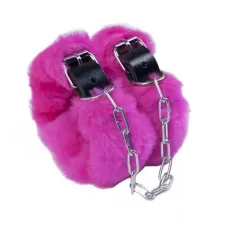 Кожаные наручники со съемной розовой опушкой розовый с черным 