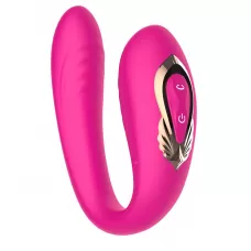 Розовый U-образный вибратор с вращающейся вагинальной частью розовый 