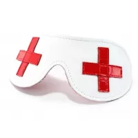 Маска из натуральной белой кожи с красными лаковыми крестами белый с красным 