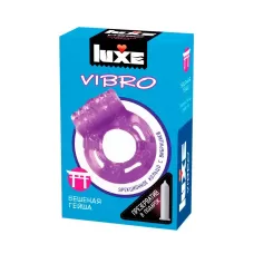 Фиолетовое эрекционное виброкольцо Luxe VIBRO  Бешеная гейша  + презерватив фиолетовый 