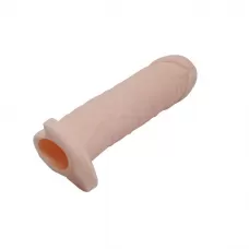 Насадка на пенис с кольцом для мошонки - 16 см телесный 