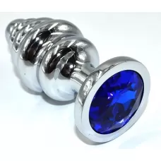 Серебристая анальная пробка из нержавеющей стали с синим кристаллом - 8,8 см синий 