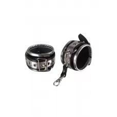 Серебристо-чёрные кожаные наручники серебристый с черным 
