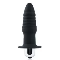 Черная ребристая вибровтулка с ограничителем - 7 см черный 