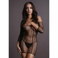 Соблазнительное мини-платье Duo Net Sleeved Mini Dress черный S-M-L