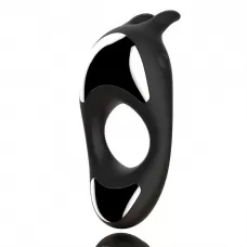 Черное эрекционное кольцо с двумя моторами Zeus Dual Vibe Cock Ring черный 