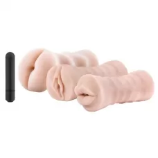 Набор из 3 мастурбаторов и вибропули 3-Pack Self-Lubricating Vibrating Stroker Sleeve Kit телесный 
