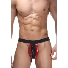 Мужские трусы-стринги с пикантной шнуровкой черный с красным L-XL