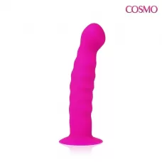 Розовый фаллоимитатор с ребристой поверхностью Cosmo - 14 см розовый 