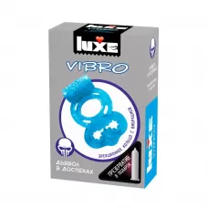 Голубое эрекционное виброкольцо Luxe VIBRO  Дьявол в доспехах  + презерватив голубой 