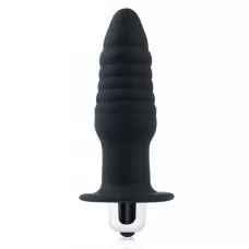 Черная ребристая вибровтулка с ограничителем - 9 см черный 