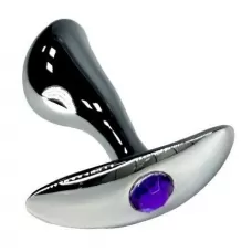 Серебристая изогнутая анальная пробка для ношения c фиолетовым кристаллом - 8 см фиолетовый 