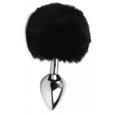 Серебристая анальная втулка с заячьим хвостиком Frolics Fur Tail Butt Plug серебристый с черным 