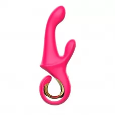 Розовый вибратор со стимулятором клитора и ручкой-кольцом - 22,6 см розовый 