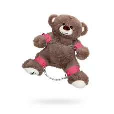 Бондажный набор: бурый мишка с розовыми оковами и наручниками розовый 