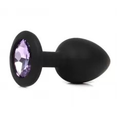 Черная анальная пробка с сиреневым кристаллом - 7,3 см сиреневый 