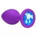 Средняя фиолетовая анальная пробка Emotions Cutie Medium с голубым кристаллом - 8,5 см нежно-голубой 