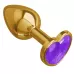 Золотистая анальная втулка с фиолетовым кристаллом-сердцем - 7 см фиолетовый 