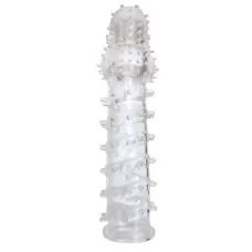 Закрытая прозрачная рельефная насадка с шипиками Crystal sleeve - 13,5 см прозрачный 