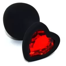 Черная анальная силиконовая пробка с красным кристаллом в форме сердца - 8,8 см красный 