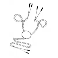 Серебристые зажимы для сосков и клитора на цепочке серебристый 