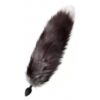 Черная анальная втулка с хвостом чернобурой лисы - размер М черный 