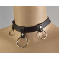 Черный чокер  Соло  с 3 кольцами черный 