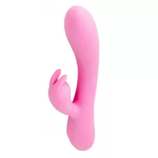 Розовый силиконовый вибратор-кролик с функцией подогрева - 20 см розовый 