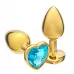 Золотистая анальная пробка с голубым кристаллом в форме сердца - 7 см голубой 