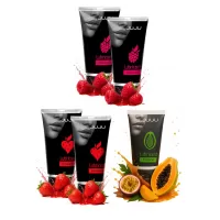 Набор из 5 съедобных лубрикантов JUJU (клубника х 2, малина х 2, тропические фрукты  