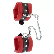 Красно-чёрные наручники на металлической цепочке красный с черным 