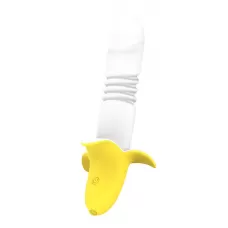 Мощный стимулятор в форме банана с возвратно-поступательными движениями Banana - 19,3 см белый с желтым 