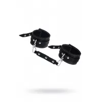 Черные двухслойные кожаные оковы с белой строчкой черный 