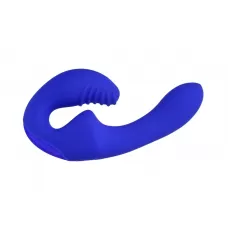 Синий безремневой страпон с пультом ДУ - 17,5 см синий 