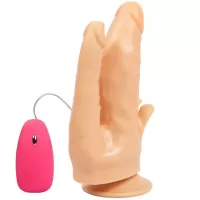 Телесный анально-вагинальный вибратор с проводным пультом - 17 см телесный 