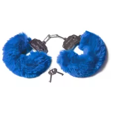Шикарные синие меховые наручники с ключиками синий 