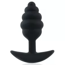 Черная ребристая анальная втулка с ограничителем - 9 см черный 