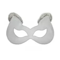Белая маска из натуральной кожи с мехом на ушках белый 