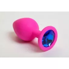 Розовая силиконовая пробка с синим кристаллом - 7 см синий 