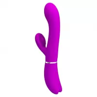 Лиловый вибратор-кролик с подвижной клиторальной щеточкой Clitoris Vibrator - 20,8 см лиловый 