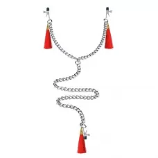 Зажимы на соски и клитор с игривыми красными кисточками Nipple Clit Tassel Clamp With Chain красный 